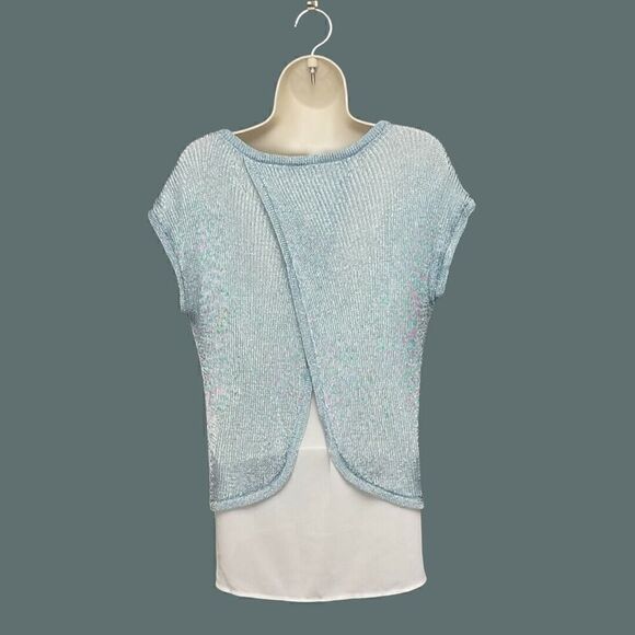 Chico's Blue Knit Double Layered Cap-Sleeve/Casual Tank Top size 0(US S/4) - Picture 2 of 4